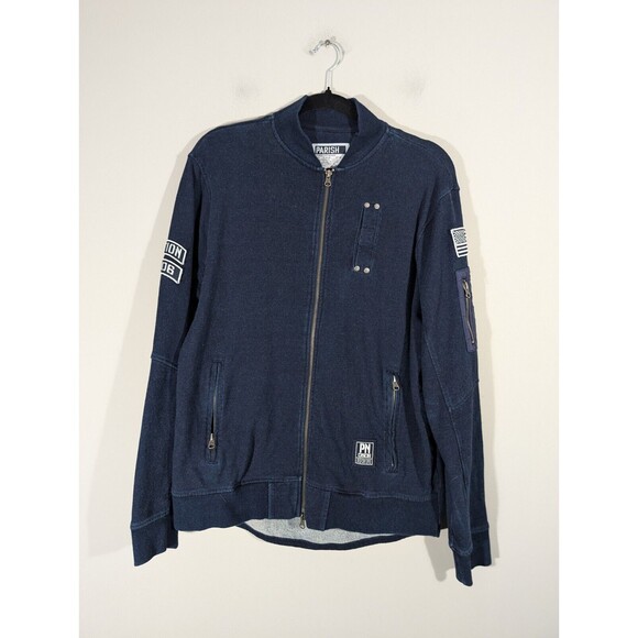 Parish Nation Jacket Men M Blue Bomber Patches PN 0506 Full Zip American Flag - Picture 1 of 11
